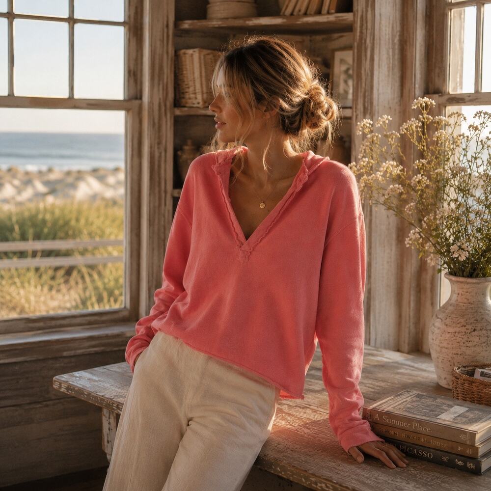 Frank & Eileen 100% Cotton Pink Taffy Patrick Popover Henley Polo Sweater XS